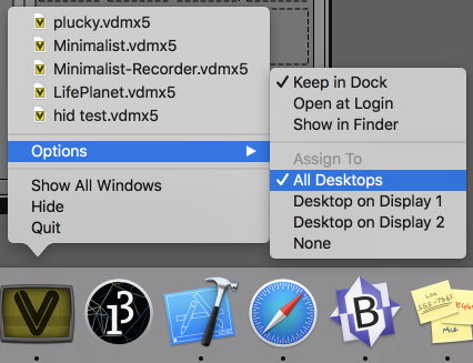 VDMX in the dock when using multiple spaces